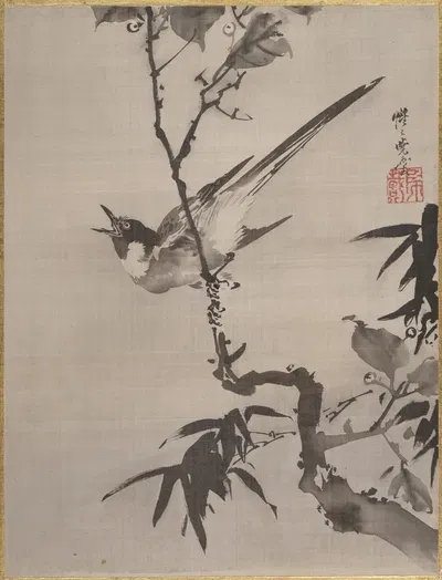 Singing Bird on a Branch by Каванабэ Кёсай — digital art print download