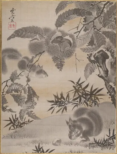 Squirrels Gathering Chestnuts by Каванабэ Кёсай — digital art print download