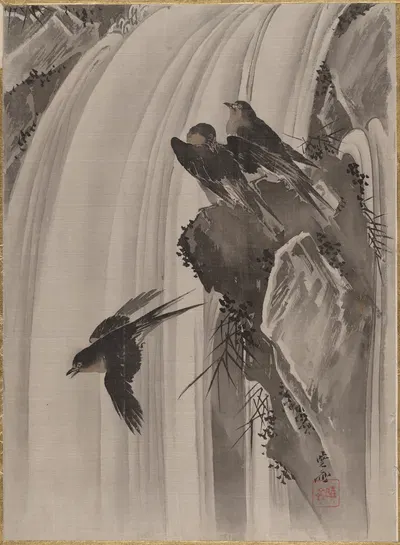 Swallows by a Waterfall by Каванабэ Кёсай — digital art print download
