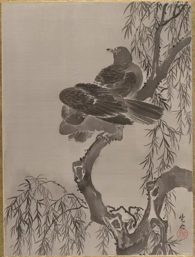 Two Birds on a Branch by Каванабэ Кёсай — digital art print download