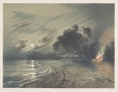 Bivouac at the Xingu River by Julius Friedrich Tempeltei, 1847 — digital art print download