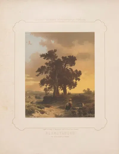 Herbstabend. Motiv aus der Campagne. by Освальд Ахенбах, 1855 — digital art print download