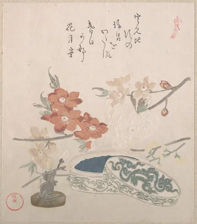 Peach Blossoms, a Seal and a Seal-box by Кубо Сюнман — digital art print download