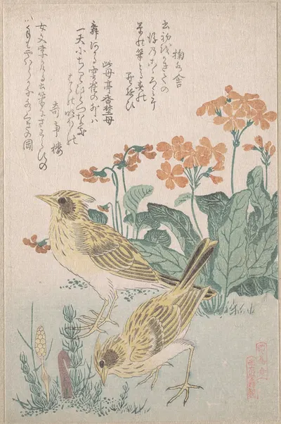Skylarks and Primroses by Кубо Сюнман — digital art print download