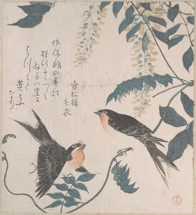 Swallows and Wisteria by Кубо Сюнман — digital art print download
