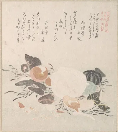 Various Shells with Sea Weeds by Kubo Shunman — digital art print download