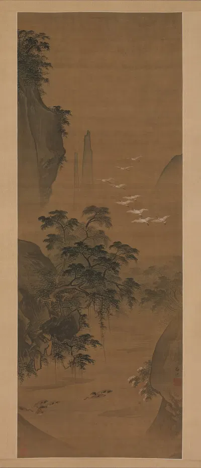 Autumn landscape with egrets and ducks by Lü Ji — digital art print download