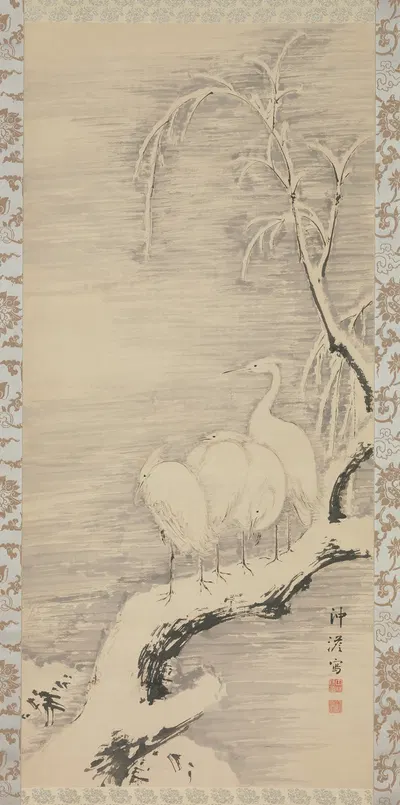 Herons in the Snow by Nakabayashi Chikutō — digital art print download