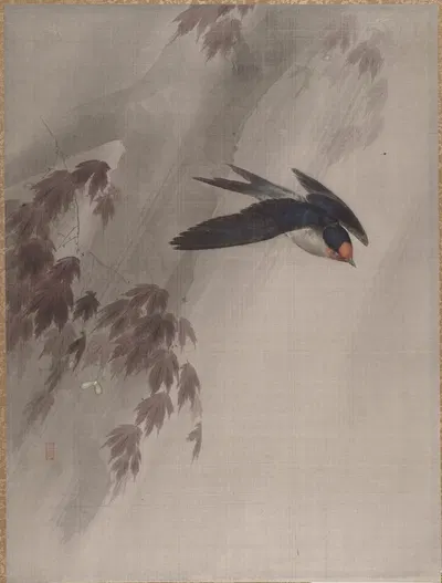 A Swallow in the Rain by Okada Baison — digital art print download