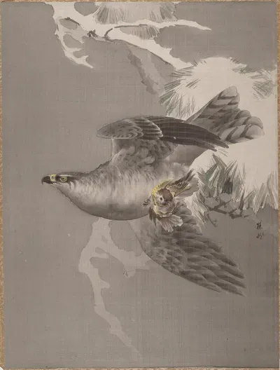 Hawk Holding a Small Bird by Okada Baison — digital art print download