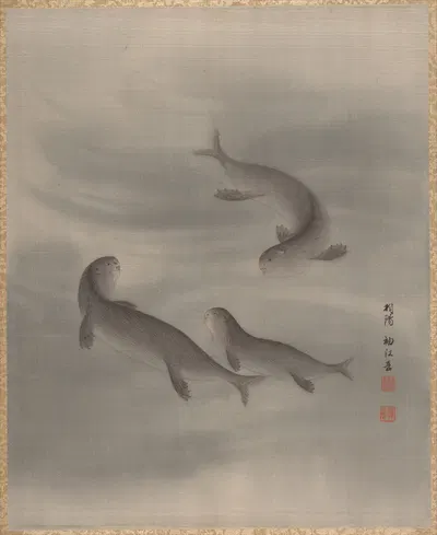 Otters Swimming by Сэки Сюко — digital art print download
