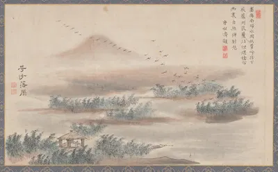 Wild Geese Descending on a Sandbar, from Eight Views of Xiao-Xiang by Тани Бунчо, 1788 — digital art print download