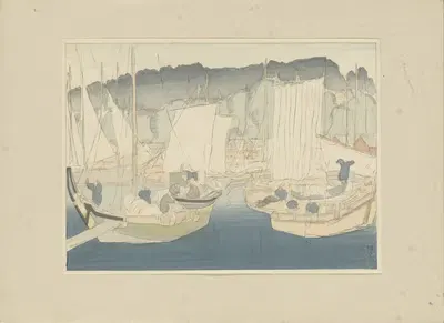 Лодки в гавани Сиогама by Морида Цунэтомо, 1917 — digital art print download