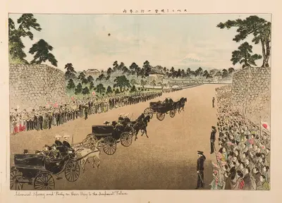 Admiral Sperry and Party on Their Way to the Imperial Palace by Yamamoto Shōun, 1908 — digital art print download