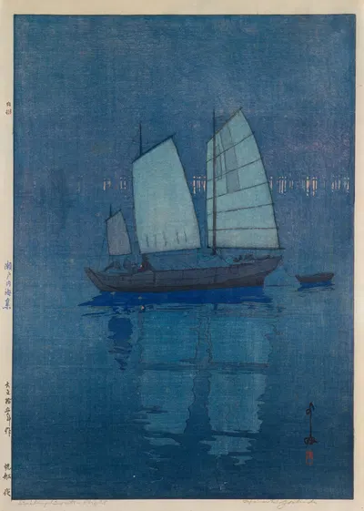 Парусные лодки — ночь, из серии 'Внутреннее море Сето' by Ёсита Хироши, 1926 — digital art print download