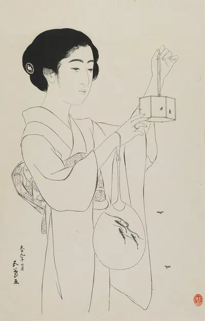 Женщина с клеткой для светлячков by Хасигути Гоё, 1920 — digital art print download