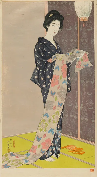 Женщина в летнем кимоно (Касо но мусуме) by Хасигути Гоё, 1920 — digital art print download