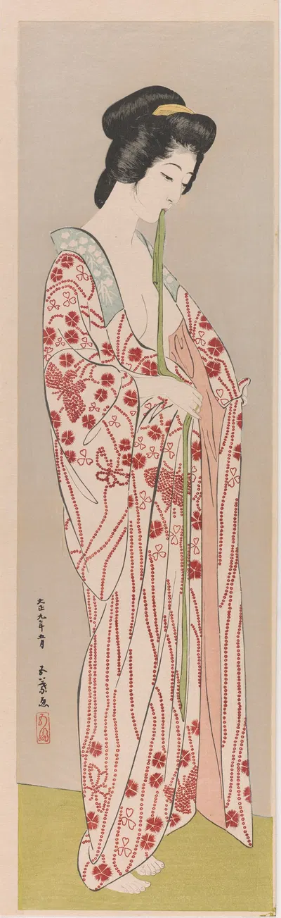 Женщина, надевающая нижнее белье by Хасигути Гоё, 1920 — digital art print download