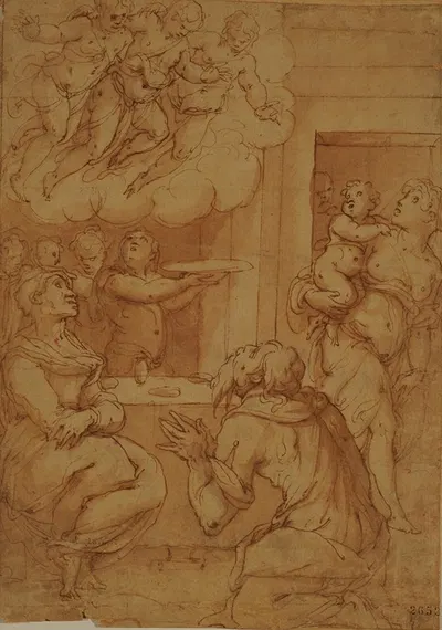 Los tres ángeles apareciendo a la familia de Abraham by Джорджо Вазари — digital art print download