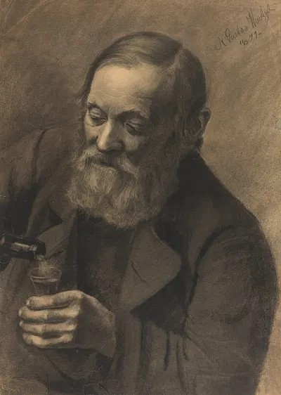 An old man with bottle and glass by Густав Вентцель, 1879 — digital art print download