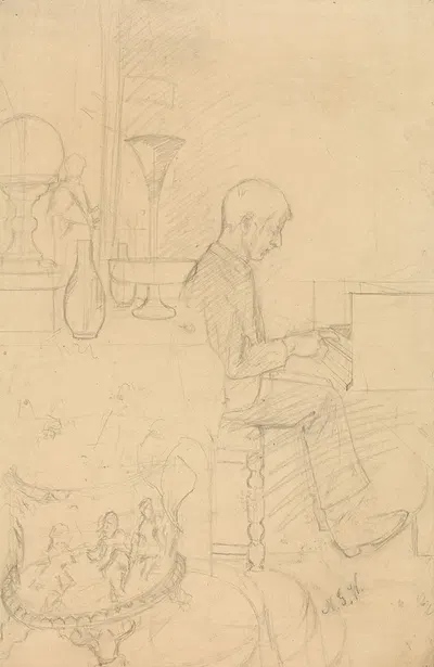 Forarbeid til I musikktimen by Gustav Wentzel, 1881 — digital art print download