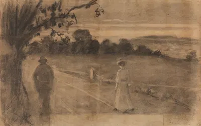 Landscape with a Man and a Woman by Густав Вентцель — digital art print download