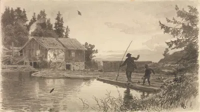 – de glatte stokkene husket, så vannet skvalpet over for hvert skritt by Ханс Гуде, 1878 — digital art print download