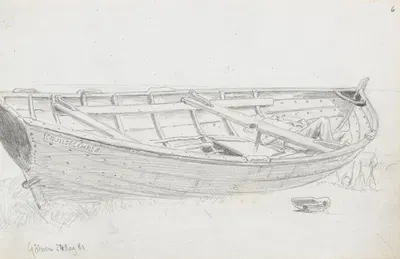Ankere og båt på stranden, Göhren by Ханс Гуде, 1881 — digital art print download