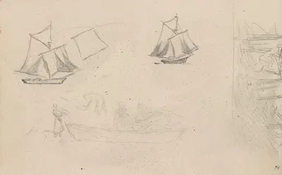 Båtstudier; riss av båt og figurer by Ханс Гуде, 1875 — digital art print download