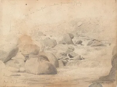 Elvestryk ved Ål i Hallingdal by Ханс Гуде, 1843 — digital art print download