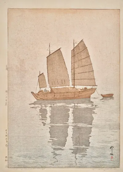 Хансен кири (Парусные лодки, туман) by Ёсита Хироши, 1926 — digital art print download