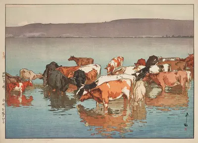Numazaki bokujo no hiru (Midday rest, Numazaki) by Yoshida Hiroshi, 1927 — digital art print download