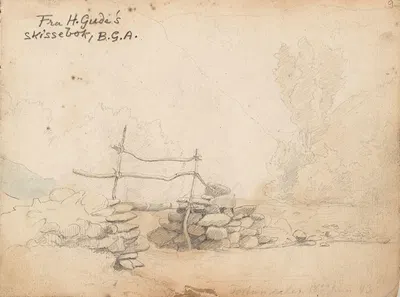 Hurrungene (detalj); fra Fortunsdalen by Ханс Гуде, 1843 — digital art print download