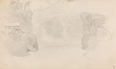 Landskap med foss og bygning by Ханс Гуде, 1862 — digital art print download