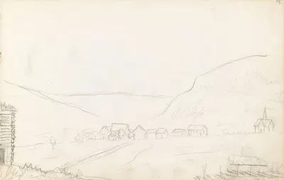 Mountain village and church by Hans Gude — digital art print download