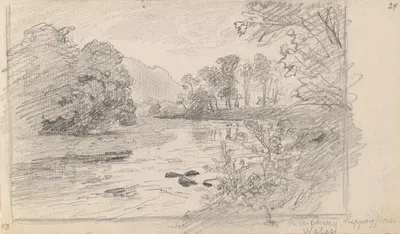 Stepping stones over River Conwy by Ханс Гуде, 1862 — digital art print download