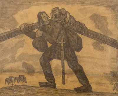 Kalevipoeg tuleb põrgust lauakoormaga by Kristjan Raud, 1935 — digital art print download