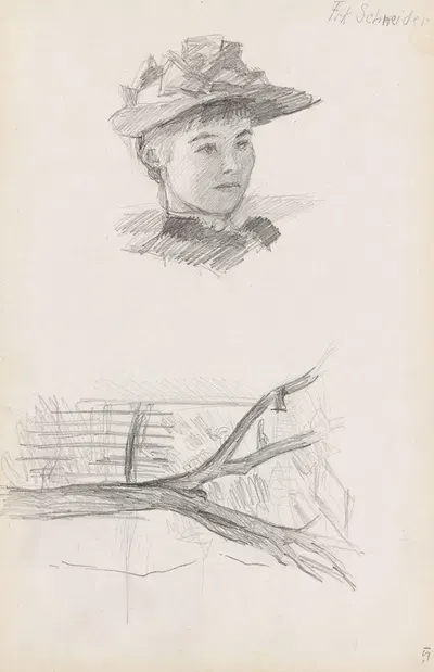 Frøken Schneider og trestudie by Сигне Шиел, 1892 — digital art print download