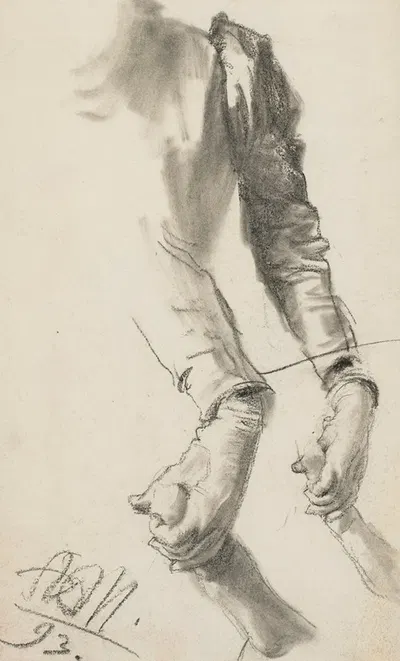 Two studies of a woman’s left arm holding a child’s hand by Адольф фон Менцель, 1893 — digital art print download