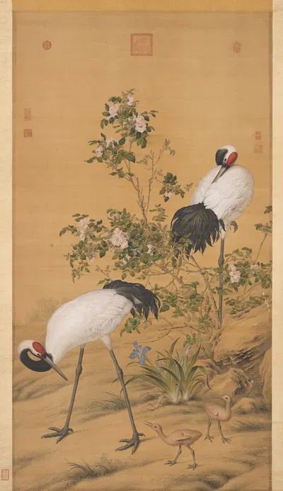 Pair of Cranes in the Shade of Flowers by Джузеппе Кастильоне — digital art print download