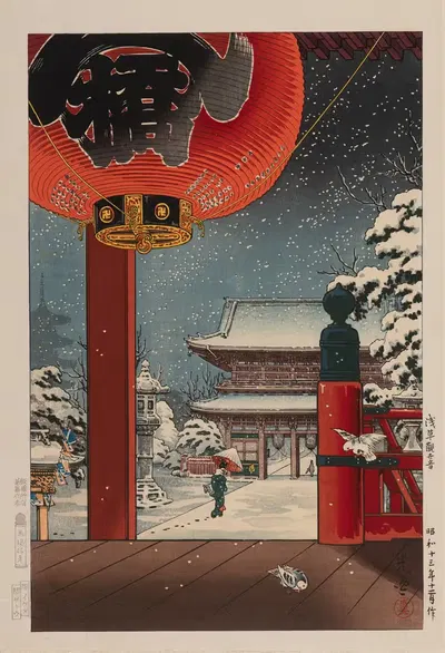 Winter Snow at Asakusa Kannon Temple by Tsuchiya Kōitsu, 1938 — digital art print download