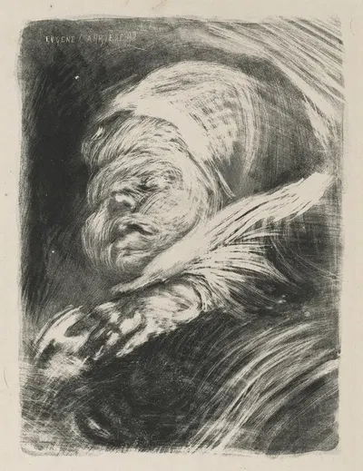 Newborn in a Bonnet (Le nouveau-né au bonnet) by Южен Каррьер, 1890 — digital art print download