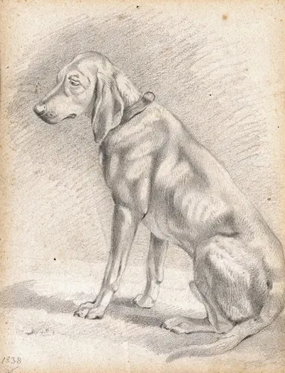 Sitzender Jagdhund by Фридрих Вольц, 1838 — digital art print download