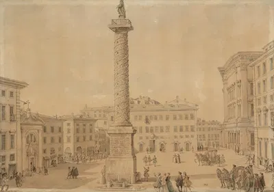 View of Piazza Colonna with the Column of Marcus Aurelius, Rome by Джованни Паоло Панино — digital art print download