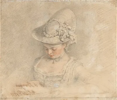 A young girl wearing a bonnet by Jacques André Portail — digital art print download