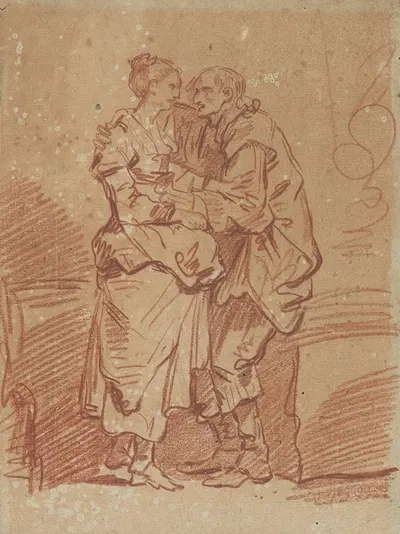 An old man with a bag of money embracing a young woman by Жан-Батист Грёз — digital art print download
