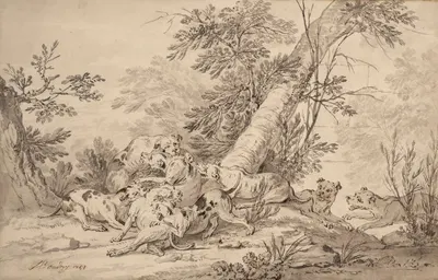 Combat de chiens en forêt by Jean-Baptiste Oudry, 1751 — digital art print download