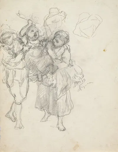 Preparatory study for; Italian children, playing by Иоганн Баптист Кирнер — digital art print download