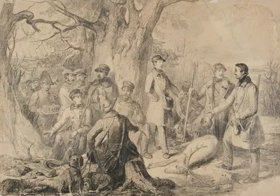 Grand ducal hunting party with shot deer (preparatory sketch) by Иоганн Баптист Кирнер — digital art print download