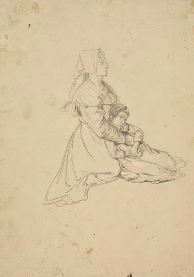 Kneeling Italian girl, holding her daughter by Иоганн Баптист Кирнер — digital art print download